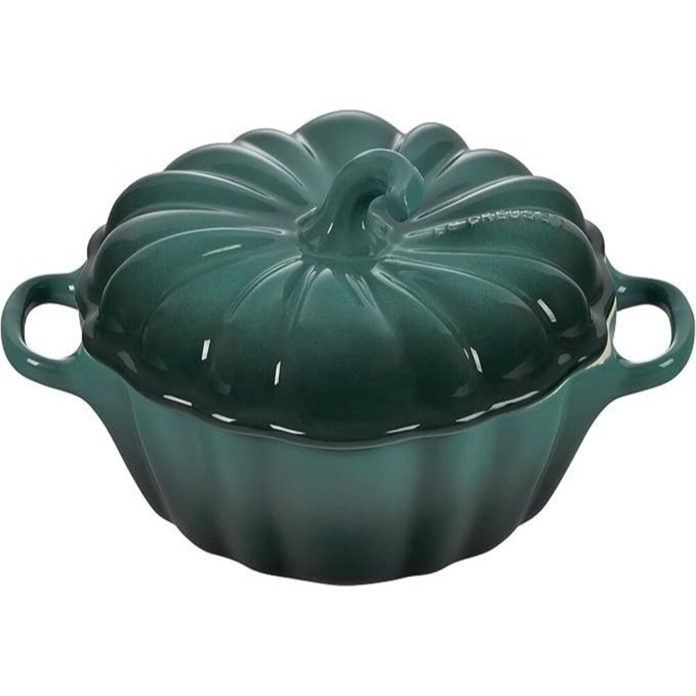 Le Creuset Stoneware Figural Pumpkin Mini Cocotte 12 oz Artichaut Green NEW NIB